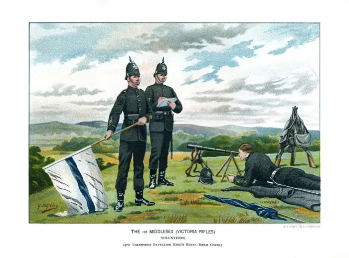 Framed Print : The 1st Middlesex (Victoria Rifles), c1890. Artist: Geoffrey Douglas Giles Framed Print : The 1st Middlesex (Victoria Rifles), c1890. Artist: Geoffrey Douglas Giles