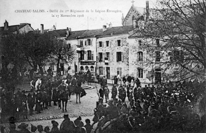 Framed Print : 1st Regiment of the French Foreign Legion, Chateau-Salins, Moselle, France, 17 November 1918. Artist: C Bergeret Framed Print : 1st Regiment of the French Foreign Legion, Chateau-Salins, Moselle, France, 17 November 1918. Artist: C Bergeret