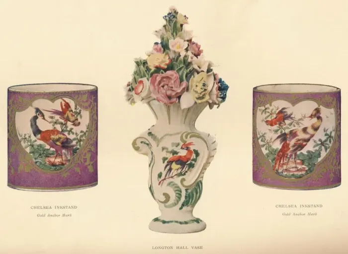 Framed Print : 2 Chelsea Inkstands and a Longton Hall Vase, c1755 Framed Print : 2 Chelsea Inkstands and a Longton Hall Vase, c1755