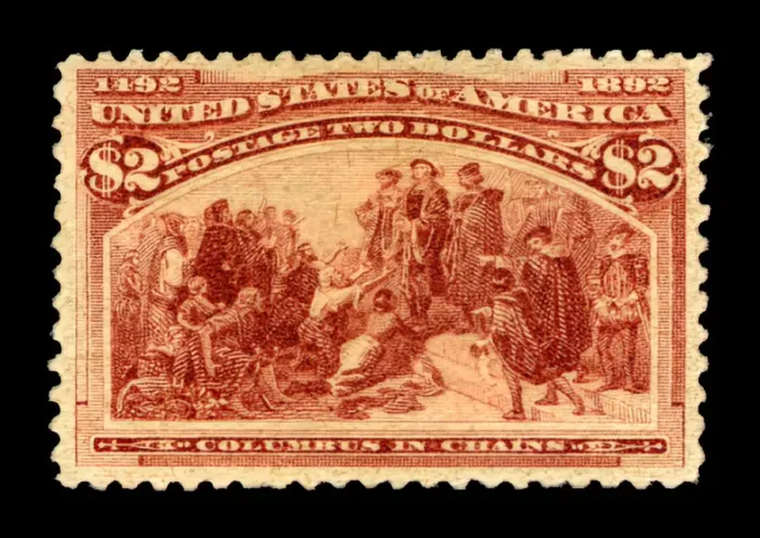Framed Print : $2 Columbus in Chains single, 1893. Creator: American Bank Note Company Framed Print : $2 Columbus in Chains single, 1893. Creator: American Bank Note Company