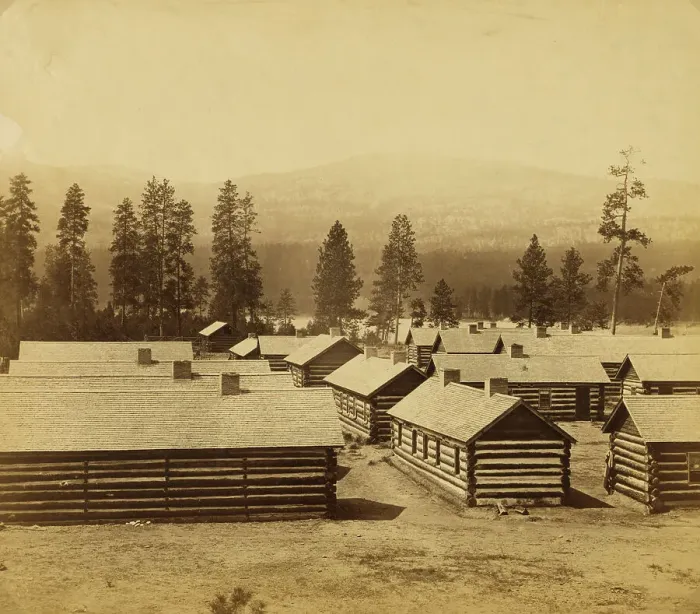 Framed Print : No 2, log huts, winter quarters of the Br N Am Boundary Commission on... between 1858 and 1861. Creator: Unknown Framed Print : No 2, log huts, winter quarters of the Br N Am Boundary Commission on... between 1858 and 1861. Creator: Unknown