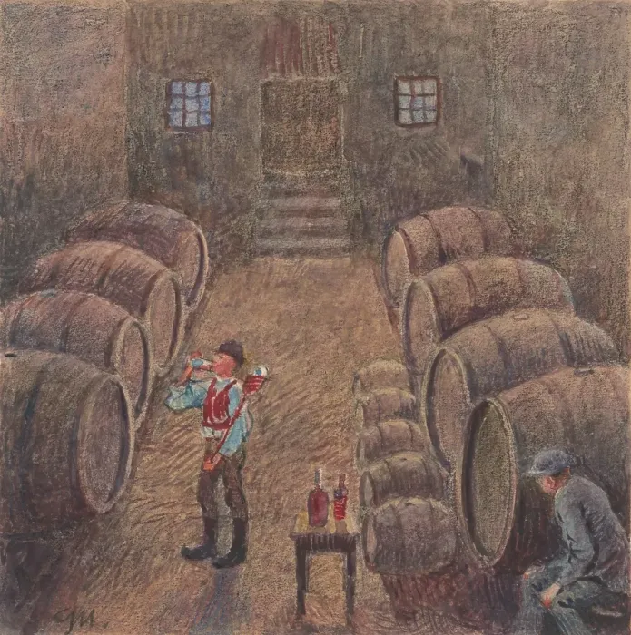 Framed Print : 2.- Wine Tasting in the Cellar, 1932. Creator: Gustav Mally Framed Print : 2.- Wine Tasting in the Cellar, 1932. Creator: Gustav Mally