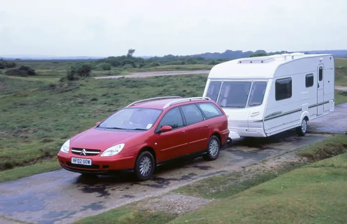 Framed Print : 2002 Citroen C5 estate towing caravan Framed Print : 2002 Citroen C5 estate towing caravan
