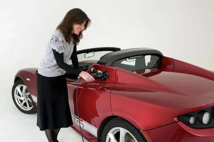 Framed Print : 2010 Tesla Roadster electric car being re charged Framed Print : 2010 Tesla Roadster electric car being re charged