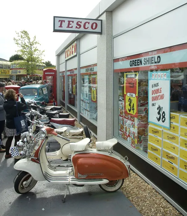 Framed Print : 2011 Goodwood Revival Meeting, Tesco retro shop and scooters Framed Print : 2011 Goodwood Revival Meeting, Tesco retro shop and scooters