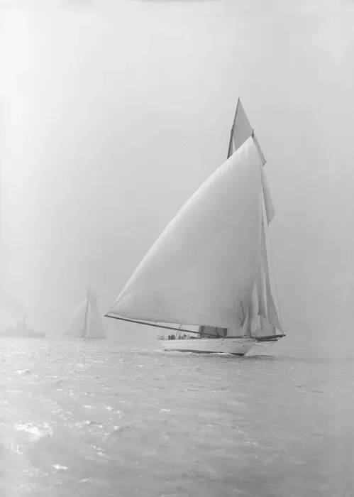 Framed Print : The 250 ton schooner Germania running under spinnaker, 1913. Creator: Kirk & Sons of Cowes Framed Print : The 250 ton schooner Germania running under spinnaker, 1913. Creator: Kirk & Sons of Cowes