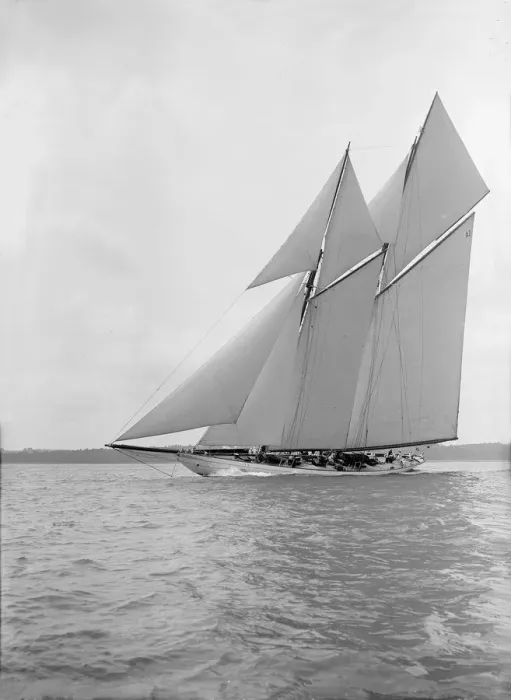 Framed Print : The 250 ton schooner Germania sails close-hauled, 1913. Creator: Kirk & Sons of Cowes Framed Print : The 250 ton schooner Germania sails close-hauled, 1913. Creator: Kirk & Sons of Cowes