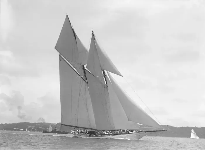 Framed Print : The 250 ton schooner Germania sails close-hauled, 1911. Creator: Kirk & Sons of Cowes Framed Print : The 250 ton schooner Germania sails close-hauled, 1911. Creator: Kirk & Sons of Cowes
