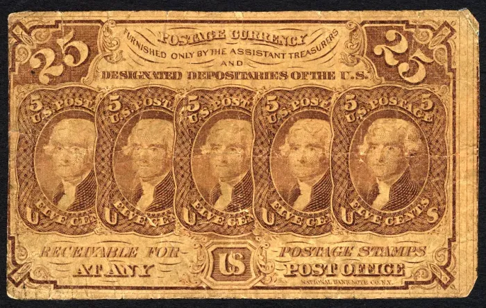 Framed Print : 25c Thomas Jefferson postage currency, 1862. Creator: Unknown Framed Print : 25c Thomas Jefferson postage currency, 1862. Creator: Unknown