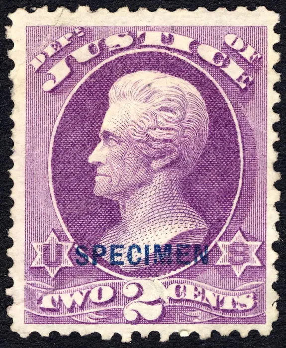 Framed Print : 2c Andrew Jackson Justice Department special printing single, 1875. Creator: Unknown