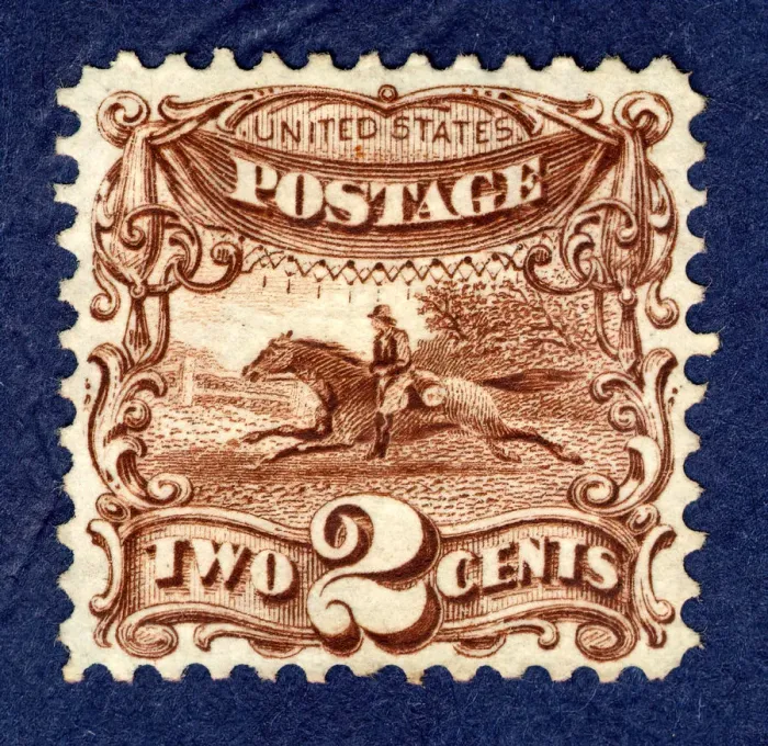 Framed Print : 2c Post Rider and Horse G Grill single, 1869. Creator: National Bank Note Company Framed Print : 2c Post Rider and Horse G Grill single, 1869. Creator: National Bank Note Company