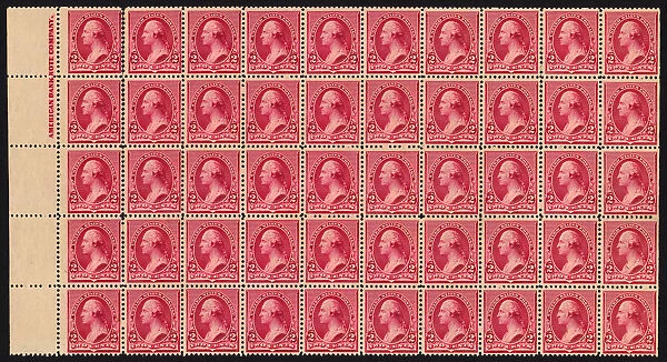 2c Washington imprint block of fifty, 1890. Creator: American Bank Note Company