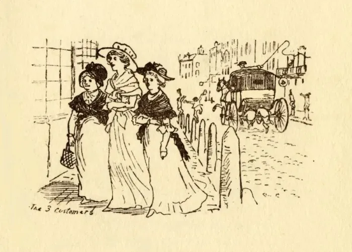 Framed Print : The 3 Customers, 1878, (c1918). Creator: Randolph Caldecott Framed Print : The 3 Customers, 1878, (c1918). Creator: Randolph Caldecott