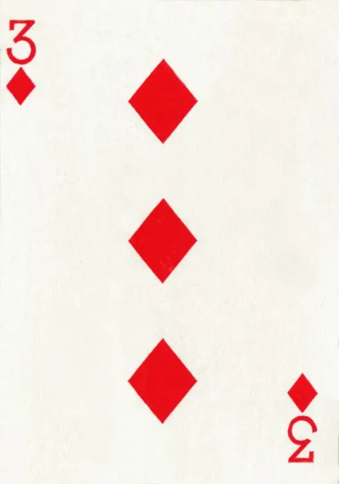 Framed Print : 3 of Diamonds from a deck of Goodall & Son Ltd. playing cards, c1940 Framed Print : 3 of Diamonds from a deck of Goodall & Son Ltd. playing cards, c1940