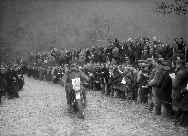 347 cc AJS of J Hey competing in the MCC Lands End Trial, Beggars Roost, Devon, 1936