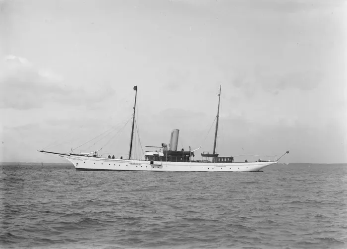 Framed Print : The 357 ton steam yacht Yarta at anchor, 1922. Creator: Kirk & Sons of Cowes Framed Print : The 357 ton steam yacht Yarta at anchor, 1922. Creator: Kirk & Sons of Cowes