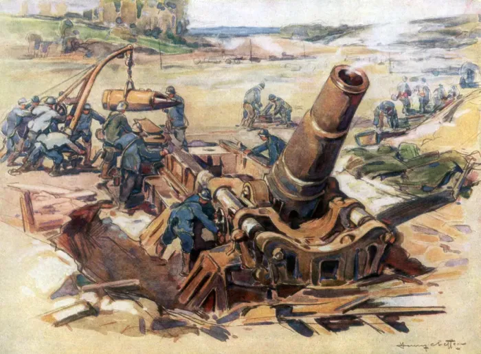 Framed Print : 370 Mortar in Action, 1918, (1926). Artist: Henry Cheffer Framed Print : 370 Mortar in Action, 1918, (1926). Artist: Henry Cheffer