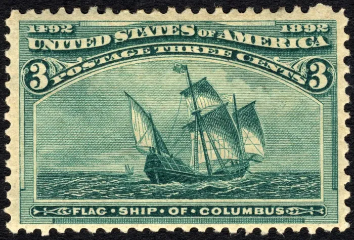 Framed Print : 3c Flagship of Columbus single, 1893. Creator: Unknown Framed Print : 3c Flagship of Columbus single, 1893. Creator: Unknown