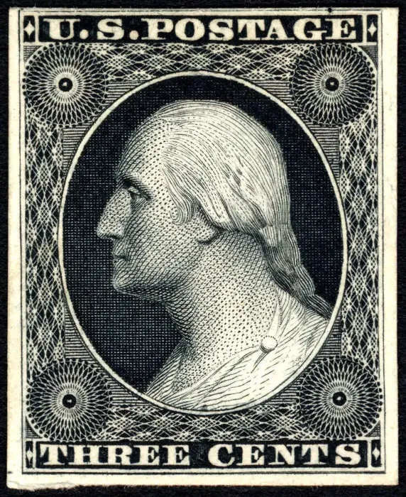 Framed Print : 3c Washington trial color card proof, 1881. Creator: American Bank Note Company Framed Print : 3c Washington trial color card proof, 1881. Creator: American Bank Note Company