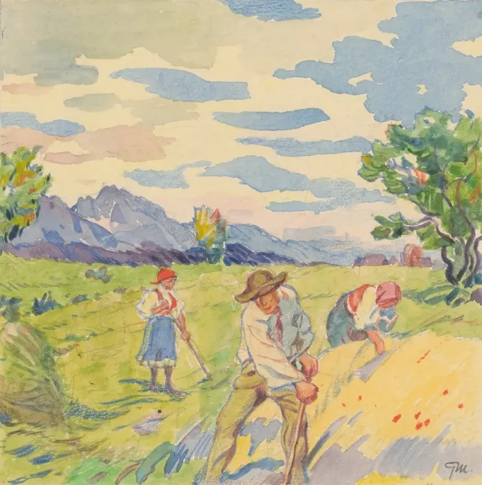 Framed Print : 4.- Mowing grain, 1932. Creator: Gustav Mally Framed Print : 4.- Mowing grain, 1932. Creator: Gustav Mally