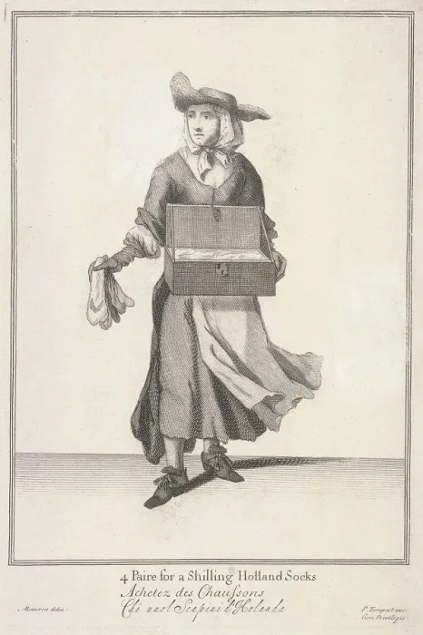 Framed Print : 4 Paire for a Shilling Holland Socks, Cries of London, (c1688?) Framed Print : 4 Paire for a Shilling Holland Socks, Cries of London, (c1688?)