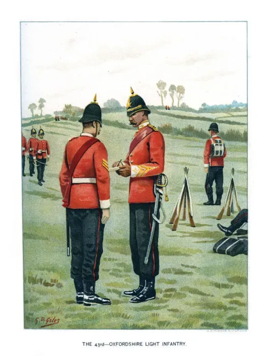 Framed Print : The 43rd Oxfordshire Light Infantry, c1890. Artist: Geoffrey Douglas Giles Framed Print : The 43rd Oxfordshire Light Infantry, c1890. Artist: Geoffrey Douglas Giles