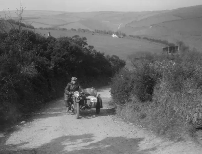 Framed Print : 497 cc Ariel and sidecar of R Newman at the MCC Lands End Trial, Beggars Roost, Devon, 1936 Framed Print : 497 cc Ariel and sidecar of R Newman at the MCC Lands End Trial, Beggars Roost, Devon, 1936