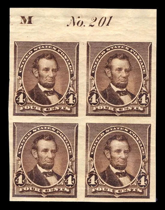Framed Print : 4c Abraham Lincoln proof plate block of four, June 2, 1890 Framed Print : 4c Abraham Lincoln proof plate block of four, June 2, 1890