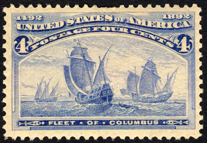 Framed Print : 4c Fleet of Columbus single, 1893. Creator: American Bank Note Company Framed Print : 4c Fleet of Columbus single, 1893. Creator: American Bank Note Company