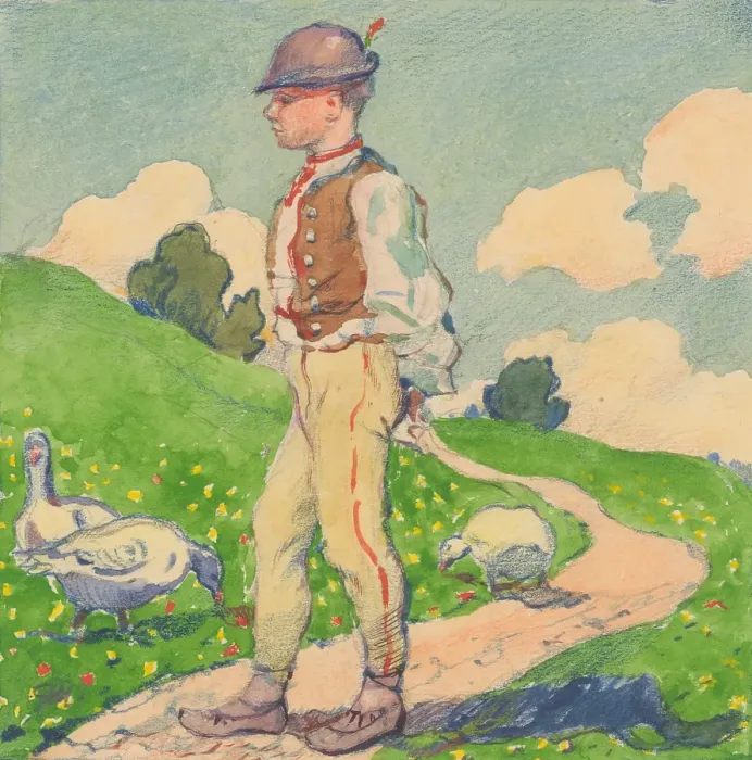 Framed Print : 5.- Chasnik with geese, 1932. Creator: Gustav Mally Framed Print : 5.- Chasnik with geese, 1932. Creator: Gustav Mally