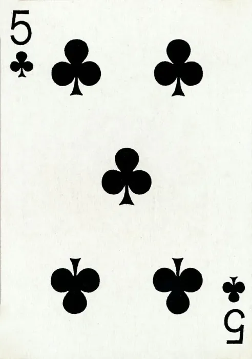 Framed Print : 5 of Clubs from a deck of Goodall & Son Ltd. playing cards, c1940 Framed Print : 5 of Clubs from a deck of Goodall & Son Ltd. playing cards, c1940