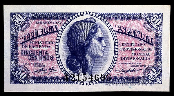 50-cents note edited by the Spanish Republic in 1937