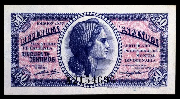 Framed Print : 50-cents note edited by the Spanish Republic in 1937 Framed Print : 50-cents note edited by the Spanish Republic in 1937