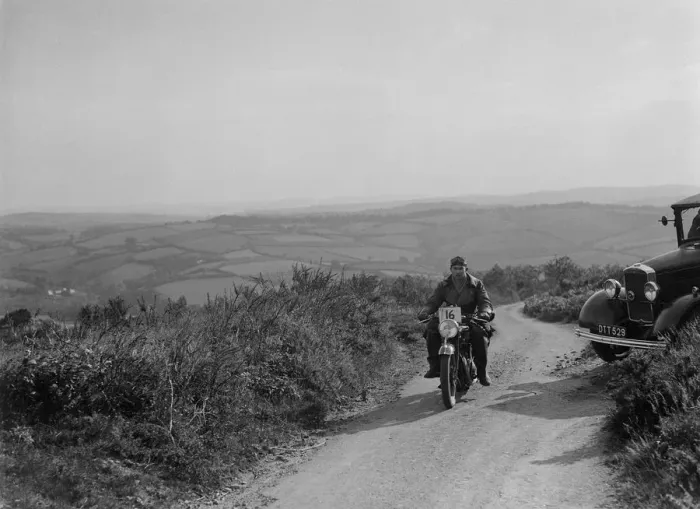 Framed Print : 505 cc AJS of J Harper competing in the MCC Torquay Rally, 1938. Artist: Bill Brunell Framed Print : 505 cc AJS of J Harper competing in the MCC Torquay Rally, 1938. Artist: Bill Brunell