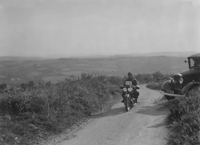 Framed Print : 599 cc Panther motorcycle competing in the MCC Torquay Rally, 1938. Artist: Bill Brunell Framed Print : 599 cc Panther motorcycle competing in the MCC Torquay Rally, 1938. Artist: Bill Brunell
