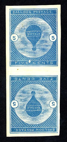 5c Buffalo Balloon imperforate vertical pair, 1877. Creator: Unknown