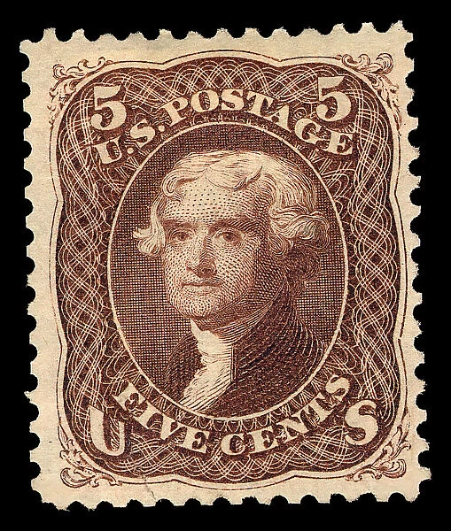 5c Thomas Jefferson re-issue single, 1875. Creator: National Bank Note Company