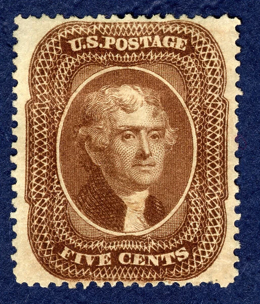 5c Thomas Jefferson type II single, 1860. Creator: Toppan, Carpenter & Company