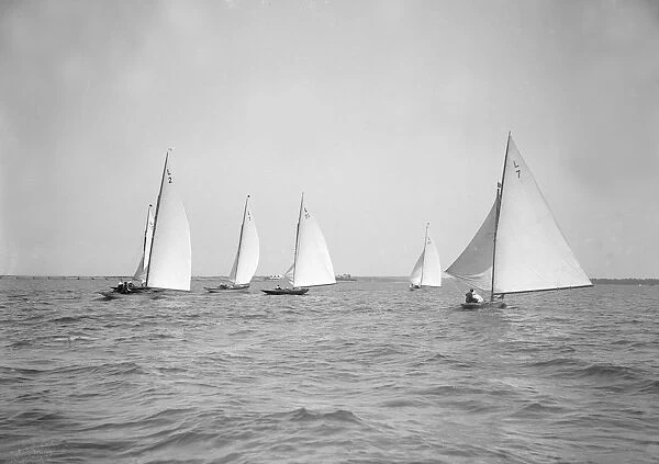 The 6 Metre class Cremona, Vanda and Chrysanthe racing downwind, 1913