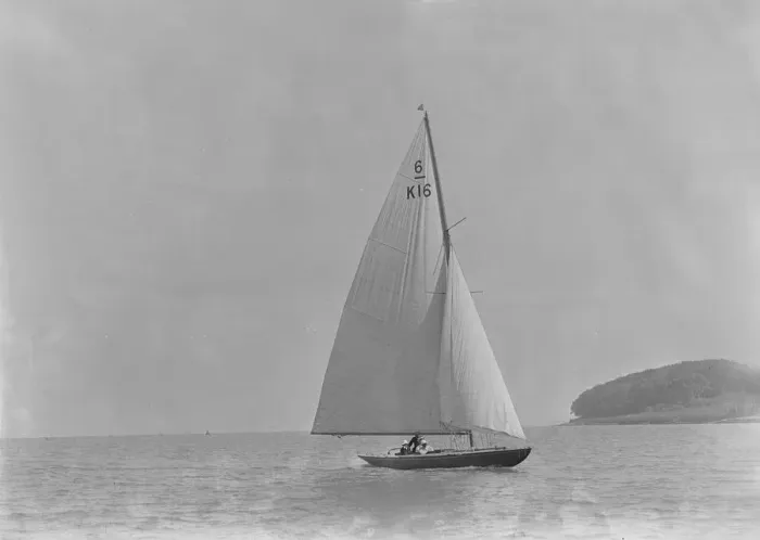Framed Print : The 6 Metre class Jean (K16) sailing in light winds, 1921. Creator: Kirk & Sons of Cowes Framed Print : The 6 Metre class Jean (K16) sailing in light winds, 1921. Creator: Kirk & Sons of Cowes
