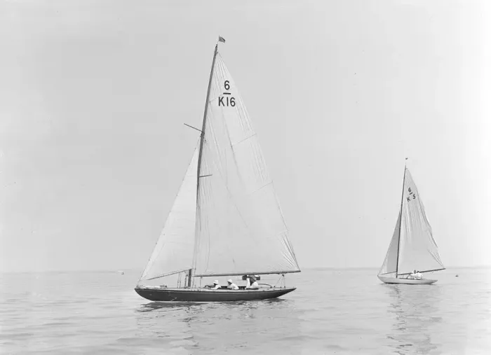 Framed Print : The 6 Metre class Jean and Victoria sailing in light winds, 1922. Creator Framed Print : The 6 Metre class Jean and Victoria sailing in light winds, 1922. Creator