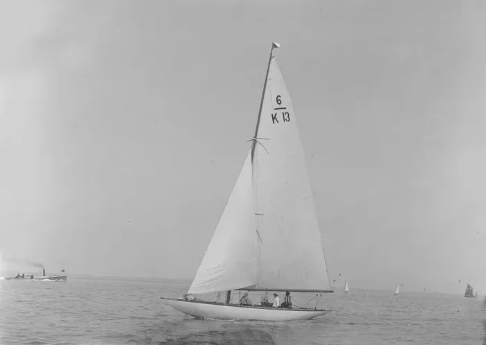 Framed Print : The 6 Metre Flya (K13) sailing close-hauled, 1921. Creator: Kirk & Sons of Cowes Framed Print : The 6 Metre Flya (K13) sailing close-hauled, 1921. Creator: Kirk & Sons of Cowes
