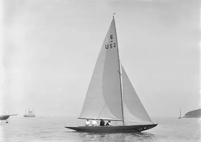 Framed Print : The 6 Metre Montauk in light winds, 1921. Creator: Kirk & Sons of Cowes Framed Print : The 6 Metre Montauk in light winds, 1921. Creator: Kirk & Sons of Cowes