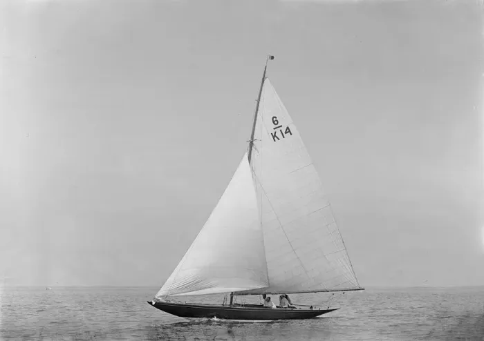 Framed Print : The 6 Metre sailing yacht Margaret (K14) sailing close-hauled, 1921. Creator Framed Print : The 6 Metre sailing yacht Margaret (K14) sailing close-hauled, 1921. Creator