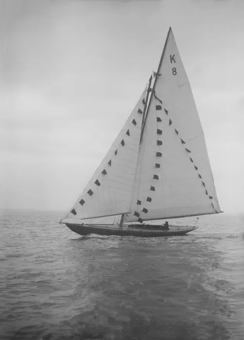 Framed Print : The 7 Metre sailing yacht Pinaster (K8) with prize flags, 1912 Framed Print : The 7 Metre sailing yacht Pinaster (K8) with prize flags, 1912
