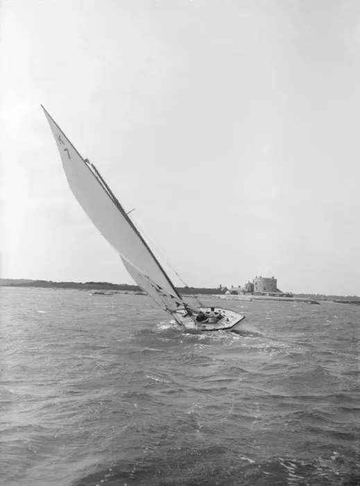 Framed Print : The 7 Metre yacht Genevia (K7) beating to windward, 1912. Creator: Kirk & Sons of Cowes Framed Print : The 7 Metre yacht Genevia (K7) beating to windward, 1912. Creator: Kirk & Sons of Cowes