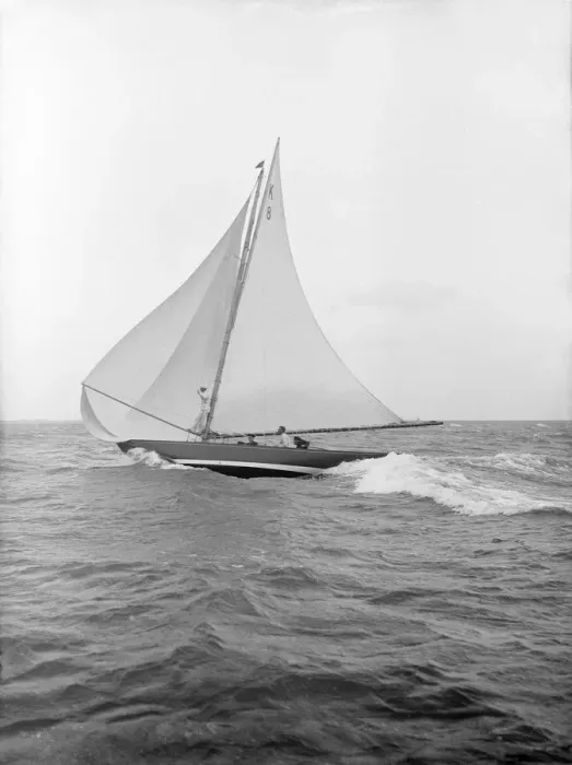Framed Print : The 7 Metre yacht Pinaster (K8) sailing with spinnaker, 1913. Creator: Kirk & Sons of Cowes Framed Print : The 7 Metre yacht Pinaster (K8) sailing with spinnaker, 1913. Creator: Kirk & Sons of Cowes