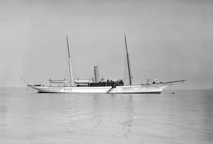 Framed Print : The 70 ton steam yacht Ombra at anchor, 1911. Creator: Kirk & Sons of Cowes Framed Print : The 70 ton steam yacht Ombra at anchor, 1911. Creator: Kirk & Sons of Cowes