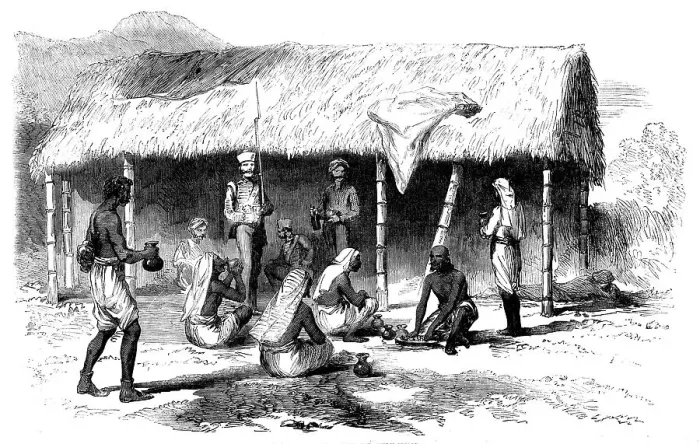 Framed Print : The 70th Bengal Native Infantry messing, 1858. Creator: Unknown Framed Print : The 70th Bengal Native Infantry messing, 1858. Creator: Unknown