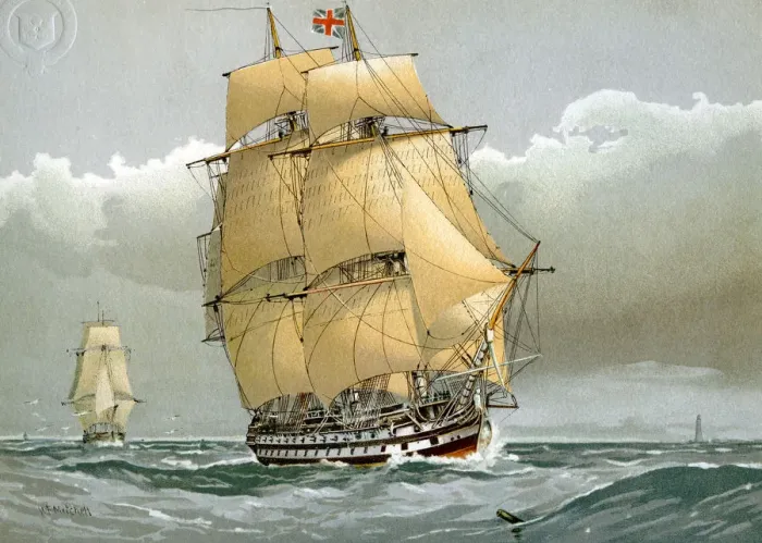 Framed Print : A 74 gun Royal Navy ship of the line, c1794 (c1890-c1893). Artist: William Frederick Mitchell Framed Print : A 74 gun Royal Navy ship of the line, c1794 (c1890-c1893). Artist: William Frederick Mitchell
